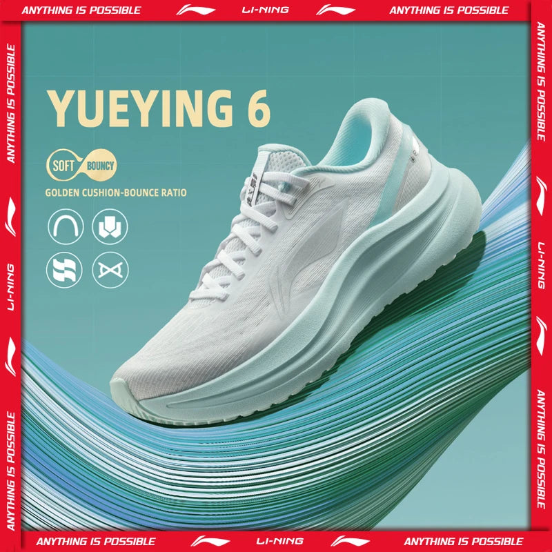 Li-Ning Women's YUEYING 6 Optimized Cushion Running Shoes with Wide Toe Box TEMPO BOUNSE Stable Support LiNing Sneakers ARHW018