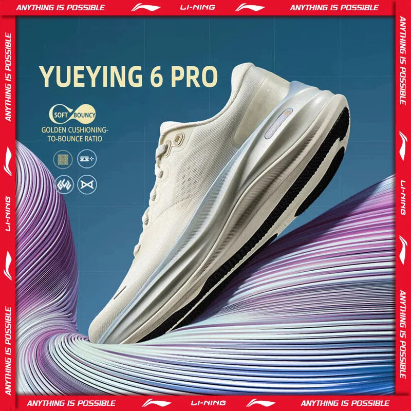 Li-Ning Women's YUEYING 6 PRO Optimized Cushion Running Shoes with Wide Toe Box SUPER BOOM Reflective LiNing Sneaker ARHW016