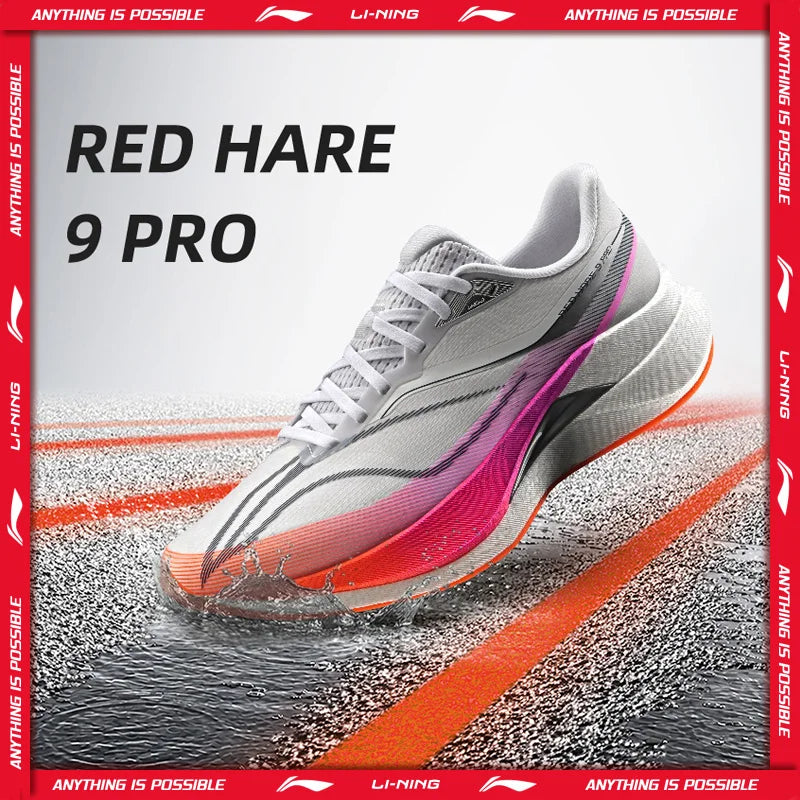 Li-Ning Men's RED HARE 9 PRO Racing Running Shoes LN DWR Water Repellent Lightweight High Rebound LiNing Training Shoes ARPW021