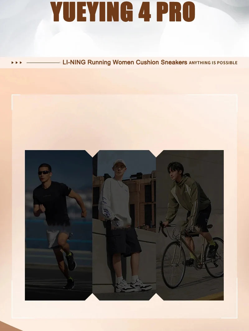 Li-Ning Women's YUEYING 4 PRO Cushion Running Shoes LN CLOUD PLUS Cushion LiNing Anti-slip Wearable Sneakers ARHV006
