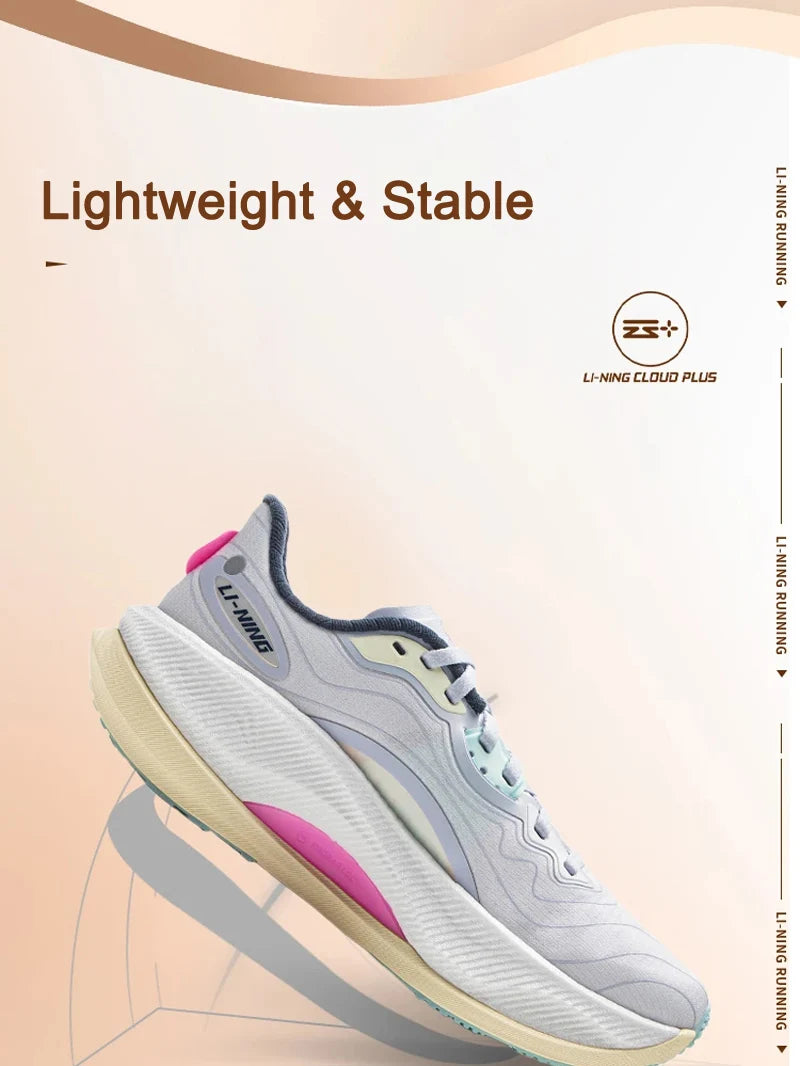 Li-Ning Women's YUEYING 4 PRO Cushion Running Shoes LN CLOUD PLUS Cushion LiNing Anti-slip Wearable Sneakers ARHV006