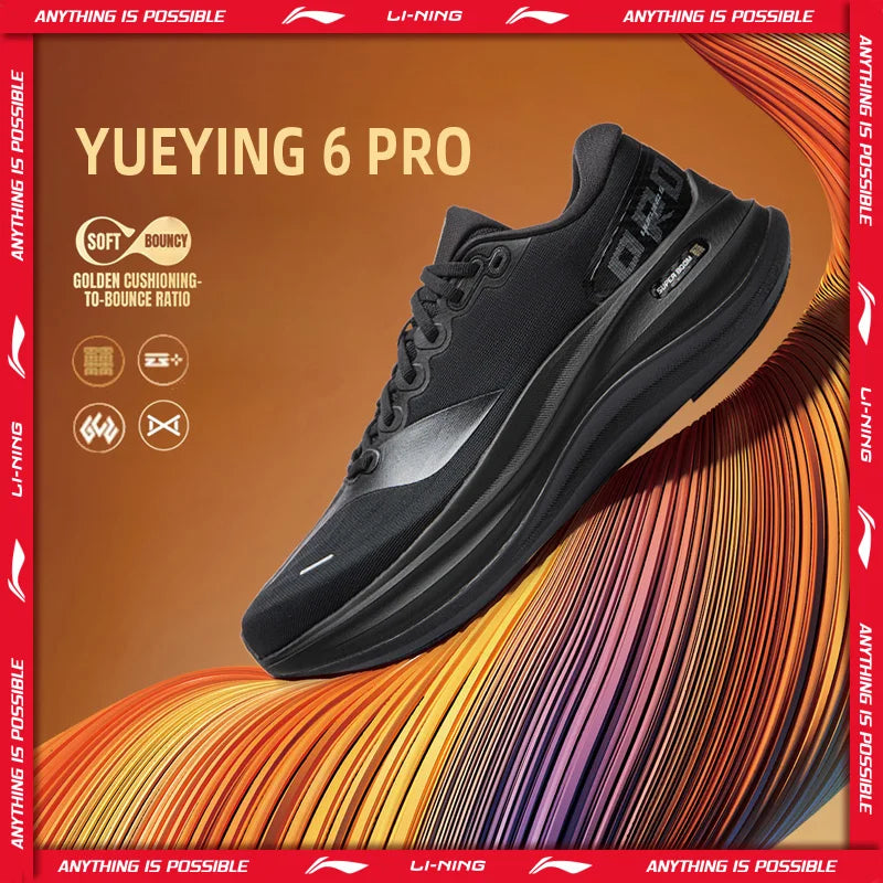 Li-Ning Men's YUEYING 6 PRO Optimized Cushion Running Shoes with Wide Toe Box SUPER BOOM Reflective LiNing Light Sneaker ARHW015