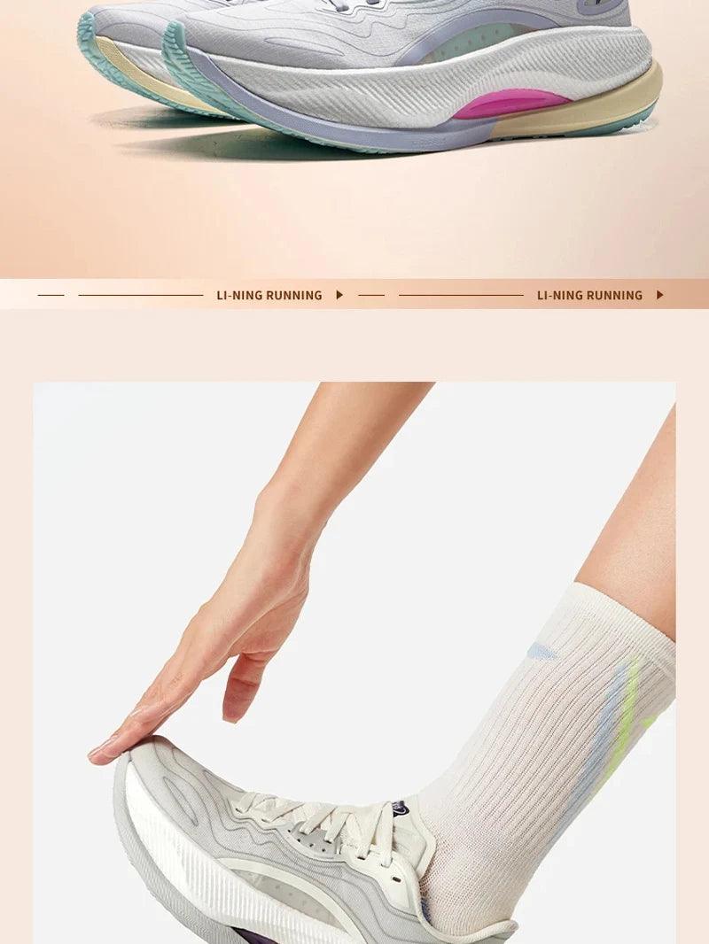 Li-Ning Women's YUEYING 4 PRO Cushion Running Shoes LN CLOUD PLUS Cushion LiNing Anti-slip Wearable Sneakers ARHV006